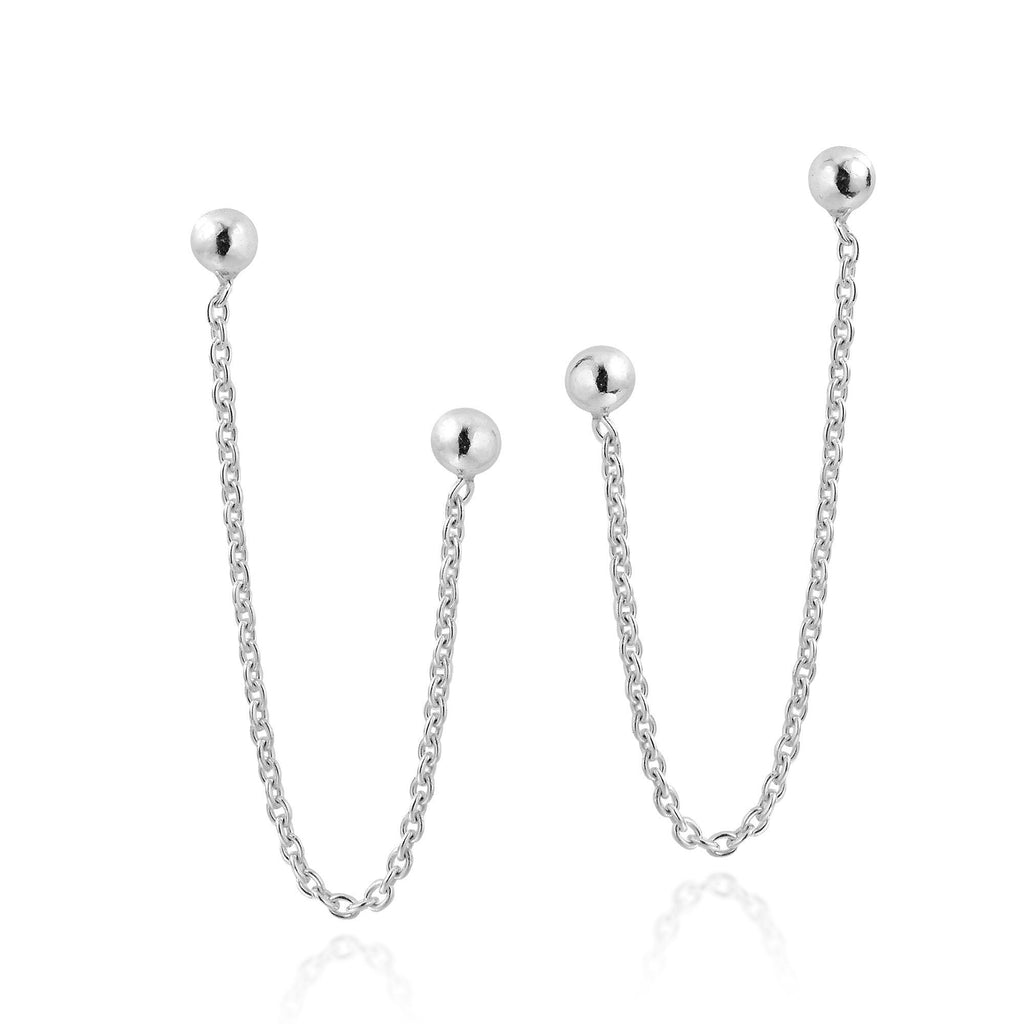[Australia] - Rare Double Ball Pierced Chain .925 Sterling Silver Earrings 