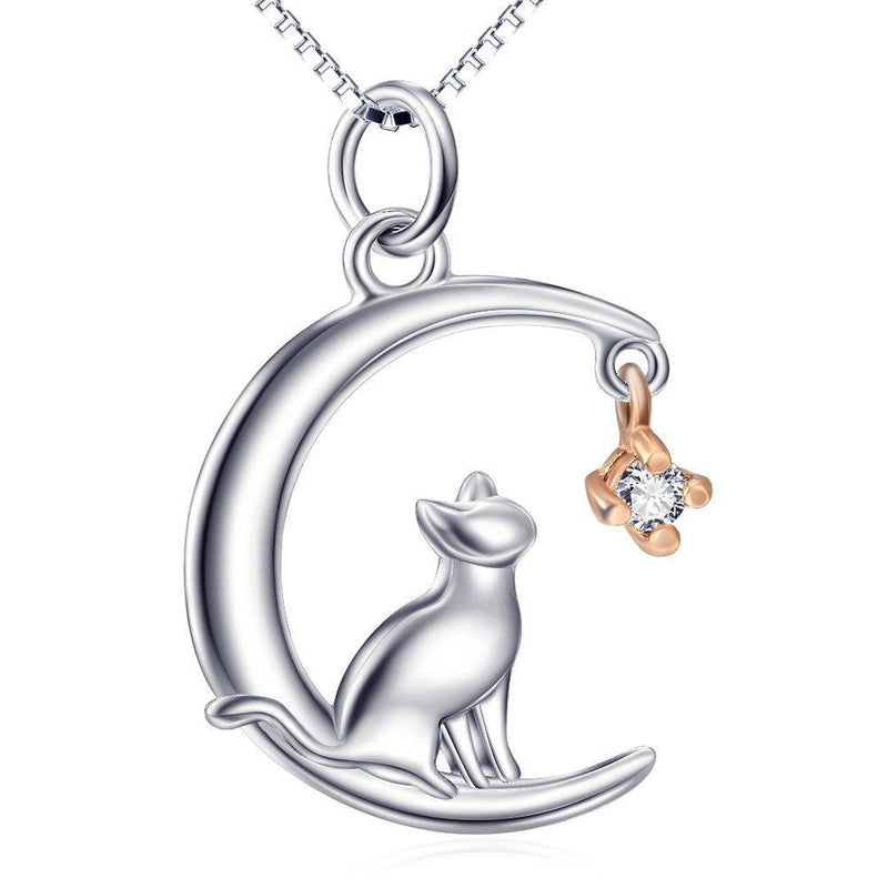 [Australia] - YAFEINI Cat Necklaces 925 Sterling Silver Rose Gold Moon and Cat Pendant Necklace Cats Jewellery Gift for Women,Girls Cat necklace A 