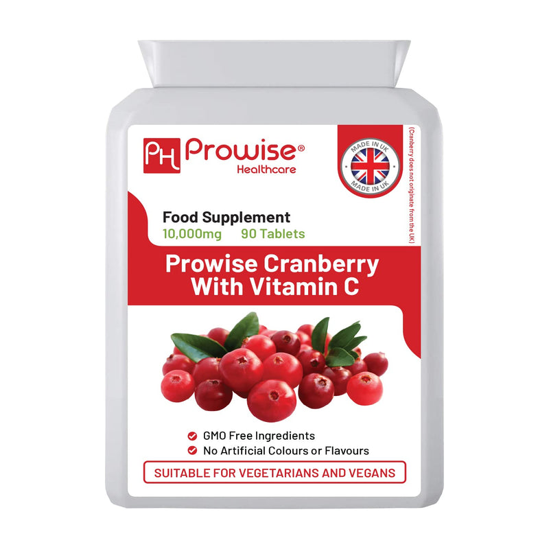 [Australia] - Double Strength Cranberry Tablets 10,000mg I 90 Cranberry Tablets High Strength with Added Vitamin C I Made in The UK by Prowise Healthcare 