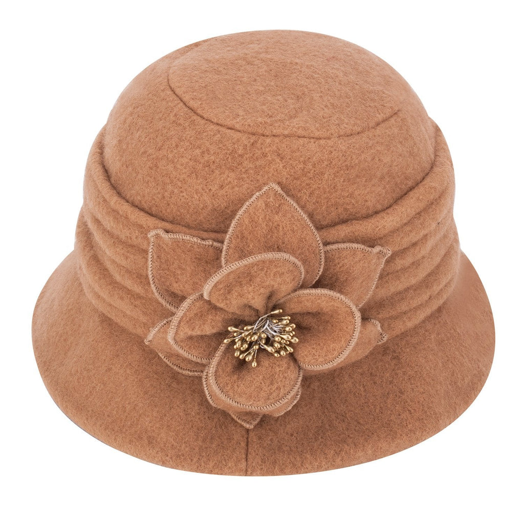 [Australia] - Women Elegant Classic Ladies Soft Wool Cloche Bucket Floral Winter Cap Hat A299 Camel 