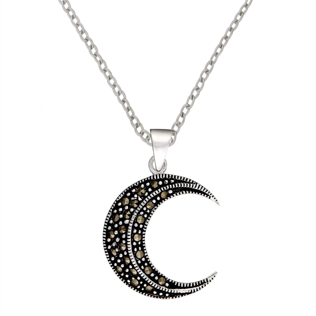 [Australia] - Silverly Women's .925 Sterling Silver Simulated Marcasite Crescent Half Moon Pendant Necklace, 18" 