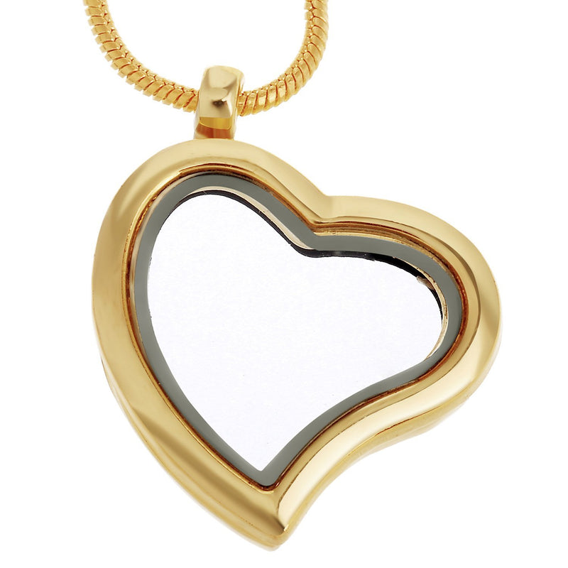 [Australia] - RUBYCA Living Memory Heart Locket Snake Chain Necklace Crystal Floating Charm DIY Gold Tone 1Pcs 1 Pcs Gold Heart Locket 
