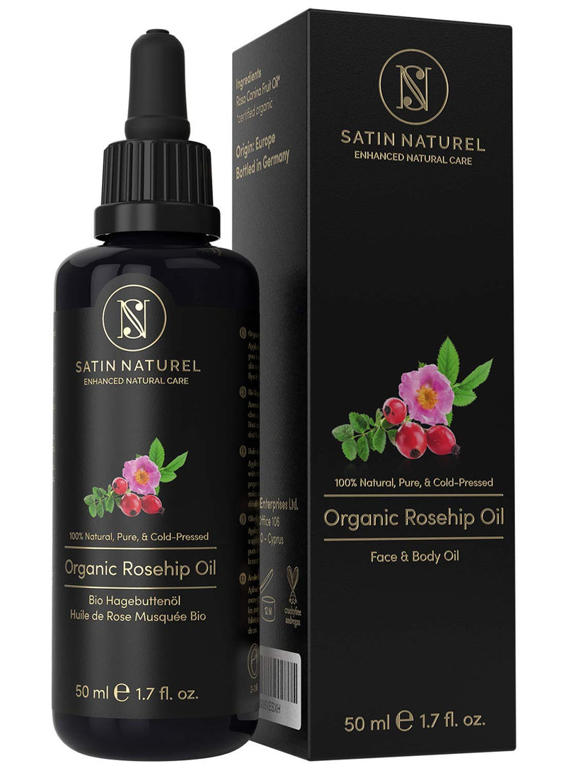 [Australia] - ORGANIC Rosehip Oil Vegan & Cold-Pressed - 50ml Violet Glass Bottle - Pure Wild Rose Oil Rich in Vitamin A, E, Omega 3,6,9 for Soft Skin, Face, Healthy Hair & Nails - Satin Naturel Natural Cosmetics 50 ml (Pack of 1) 
