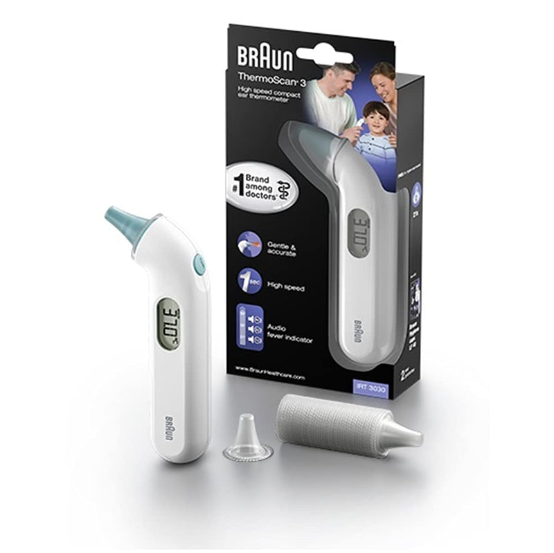 [Australia] - Braun ThermoScan 3 Ear Thermometer (Professional Accuracy, Audio Fever Indicator Reliable, Temperature Screening, Fever, Fast, Easy to Use, Hygienic, Baby, Adults) IRT3030 