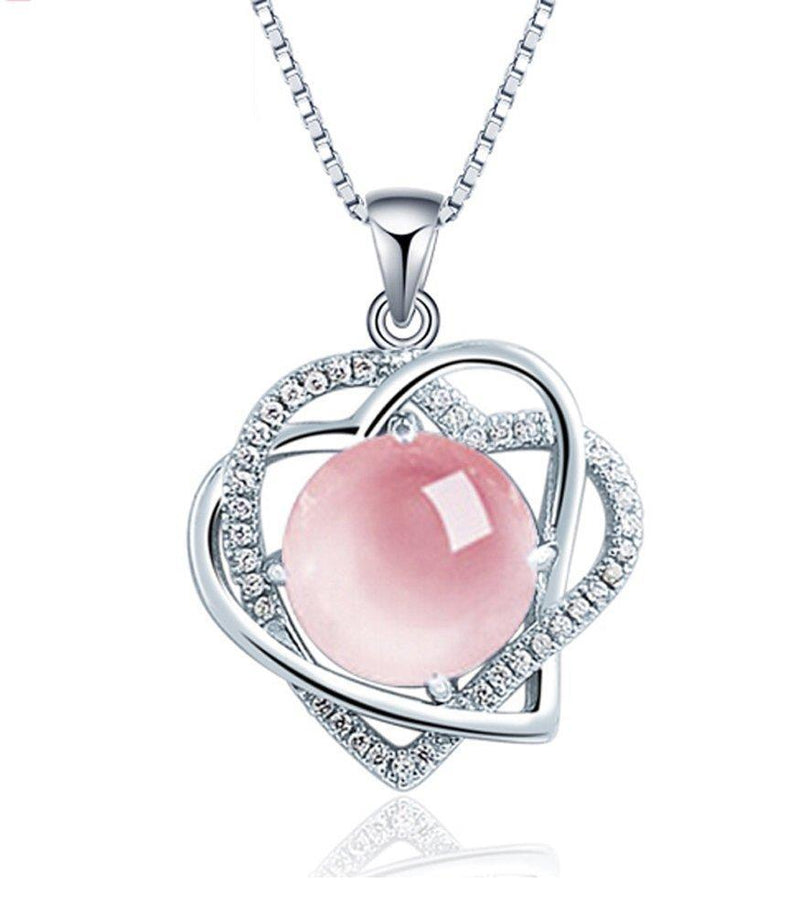 [Australia] - Forfamilyltd Sterling Silver Clear Quartz Double Heart Pendant Necklace Love Heart Necklace With Crystals 