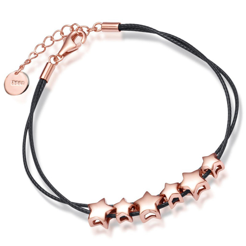 [Australia] - Yumilok 925 Sterling Silver Cotton Rope Rose Gold Plated Women Charm Bracelet Stars Double Strand Bracelets Hand Chain 