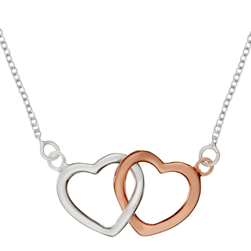 [Australia] - Silverly Women's .925 Sterling Silver Rose Gold Plated Double Heart Interlocking Necklace, 43 cm 