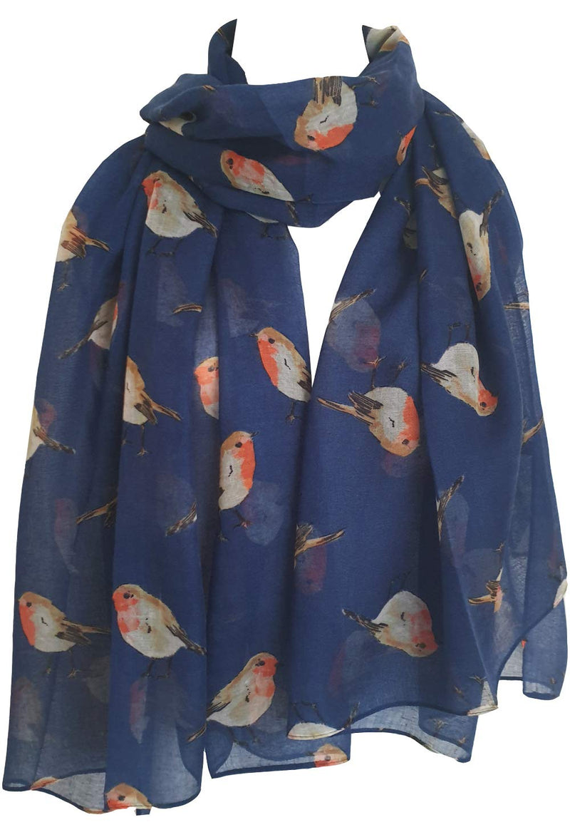 [Australia] - GlamLondon Women's Watercolour Robin Bird Printed Christmas Scarf Blue 