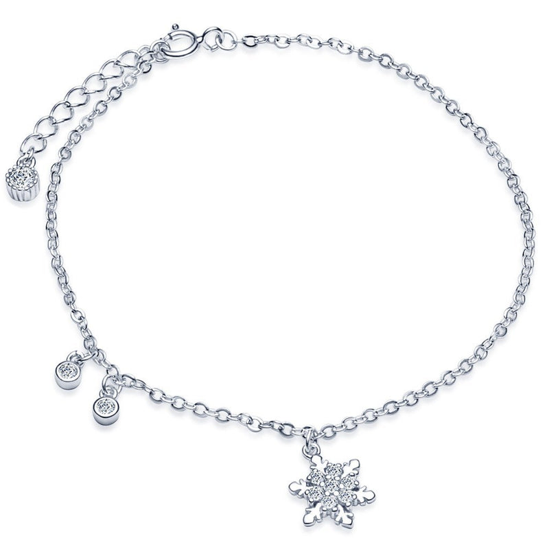 [Australia] - Yumilok 925 Sterling Silver Cubic Zirconia Women Charm Bracelet Snowflake Link Bracelet Hand Chain with Extension 