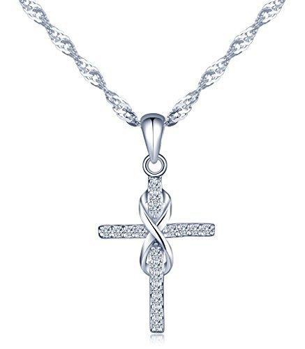 [Australia] - Infinite U Women's Girl's Necklace, Classic Cross Infinity Symbol Pendant, 925 Sterling Silver Necklace inlaid with zircon, Christmas birthday gift Silver-a 