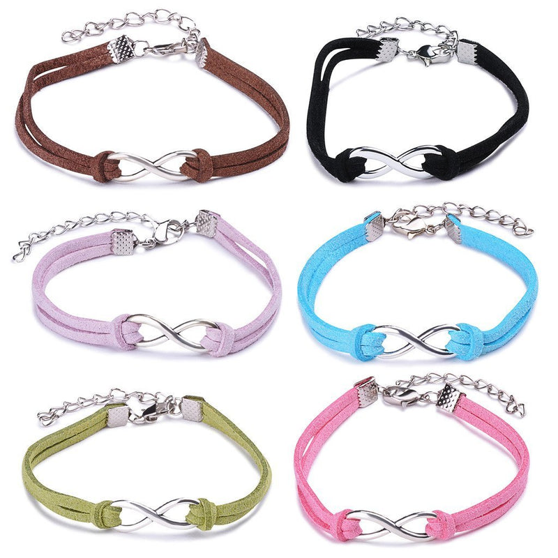 [Australia] - Yumilok Fashion Simple Infinity Symbol Charm Bracelet Handmade Braided Leather Alloy Link Bracelets for Women/Girls, 6 Pack … 