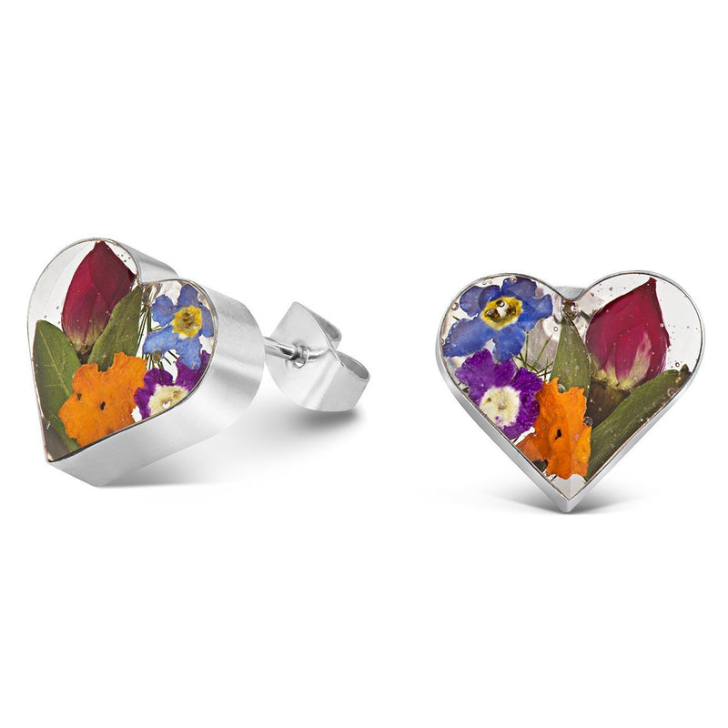 [Australia] - Sterling Silver Heart Stud Earrings Made With A Mix Of Real Flowers … 