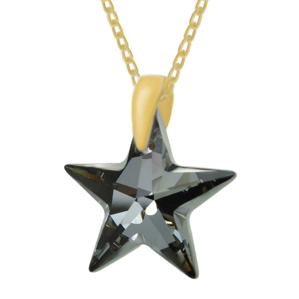 [Australia] - Royal Crystals Made with Austrian Glass Stone Element 24k Gold Plated Sterling Silver 925 Black Star Pendant Necklace, 18" 