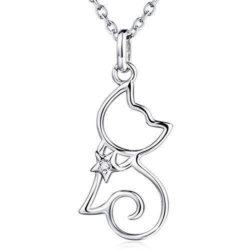 [Australia] - Sterling Silver Classically Elegant Kitty Cat With Star Collar Pendant Necklace, 45cm Rolo Chain 