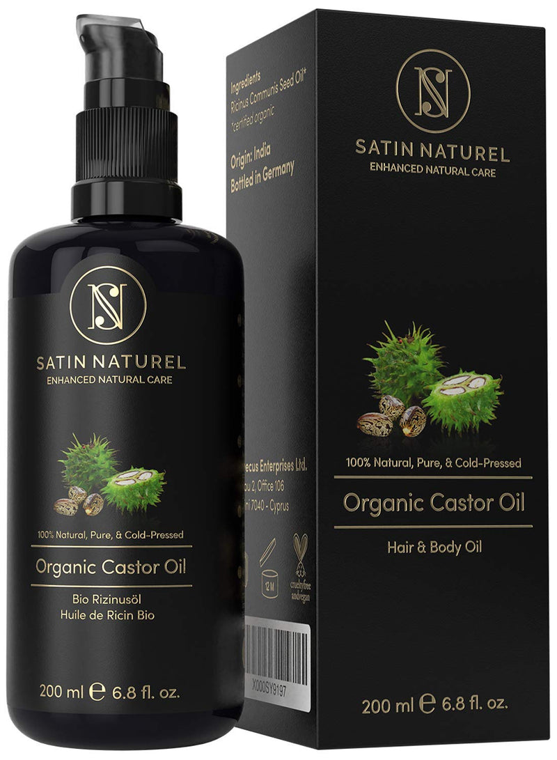 [Australia] - Organic Castor Oil Vegan, Cold-Pressed for Eyelashes, Hair & Skincare & Healthy Nails - 200ml Light-Protection Glass Bottle - Pure, Natural, & Native - Natural Cosmetics 200 ml (Pack of 1) 