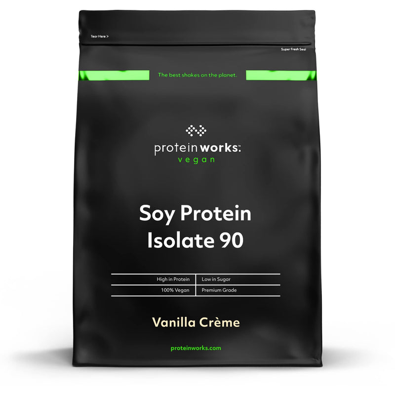 [Australia] - Soy Protein 90 (Isolate) Protein Powder | 100% Plant-Based | Low Fat | No Added Sugar | Gluten-Free | Protein Works | Vanilla Crème | 500 g 