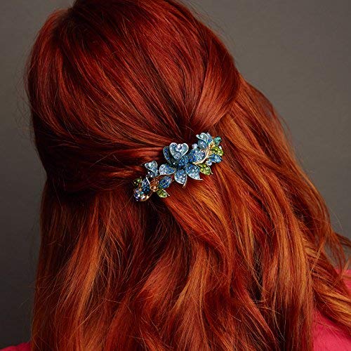 [Australia] - QueenMee Blue Flower Hair Clip Diamante Hair Clip Crystal Hair Clip Rhinestone Barrette Wedding Hair Clip Blue Hair Accessory Hairclip Hair Grip Hair Jewellery Hair Jewelry Large Hair Clip (Blue) 