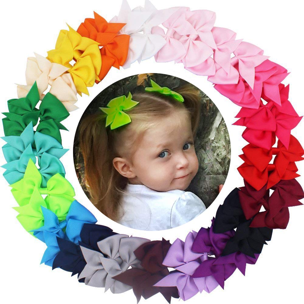 [Australia] - JOYOYO 40 Pcs Hair Bows for Girls Hair Clips for Girls Medium Size 3.5 Inch Grosgrain Ribbon Bows Craft Hair Bows, Toddler Girls Bows Pinwheel Bows In Pairs 20 Pairs 