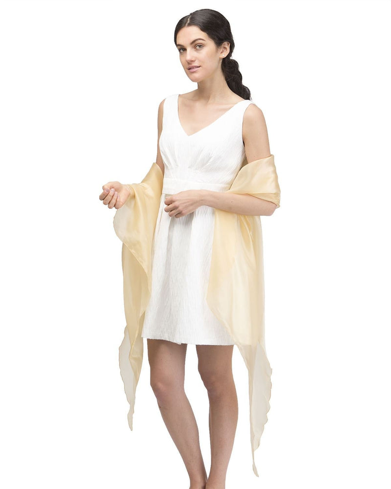 [Australia] - BasicSense Women Shiny Shimmer Wrap Iridescent Shawl for ladies Evening Sparkle Wedding Extra Long Wavy Scallop Shape Finish Scarf Cover Up Bridesmaids Champagne Gold 