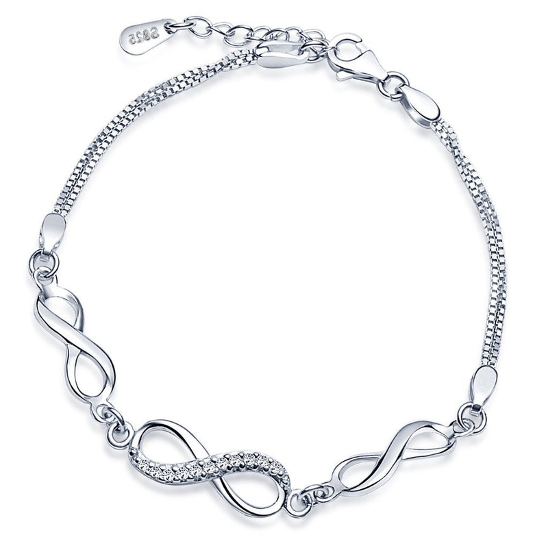 [Australia] - Yumilok 925 Sterling Silver Cubic Zirconia Women Charm Bracelet Infinity Symbol Figure 8 Double Strand Bracelets Hand Chain 