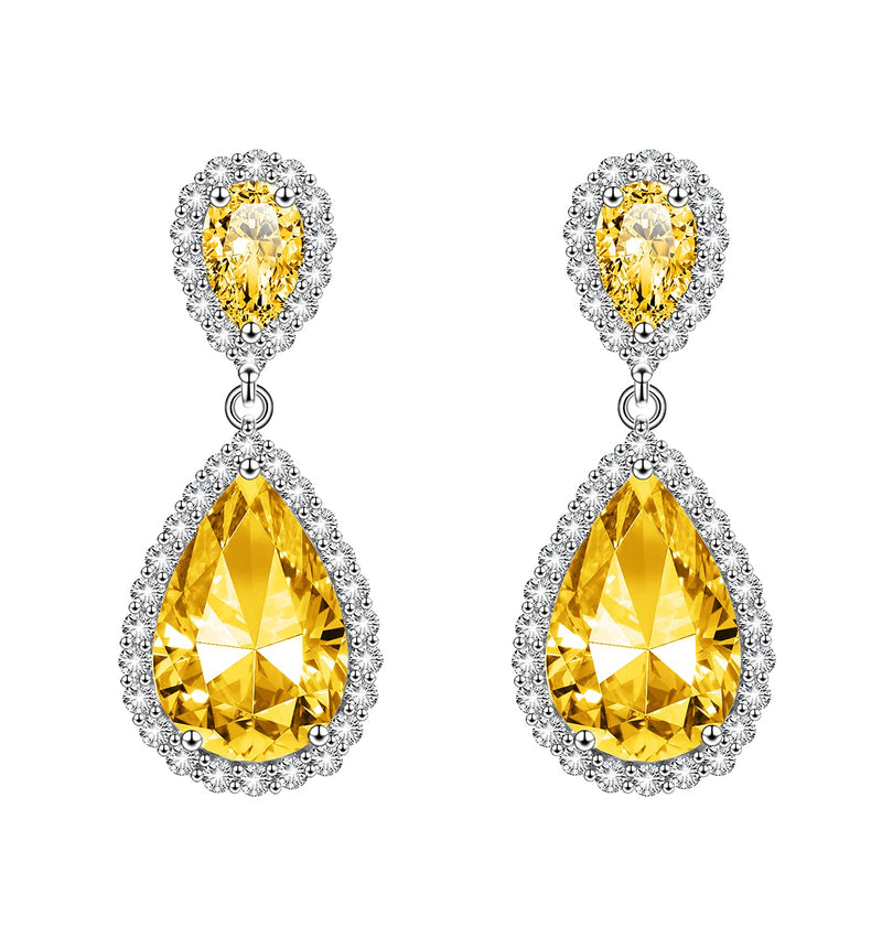 [Australia] - KristLand - 'Miss Captivation' series- Women Elegant Jewelry Silver Tone Luxury Sparkle Cubic Zirconia Waterdrop Dangle Drop Stud Earrings with 18k White Gold Plated Gift for Weddings Yellow 