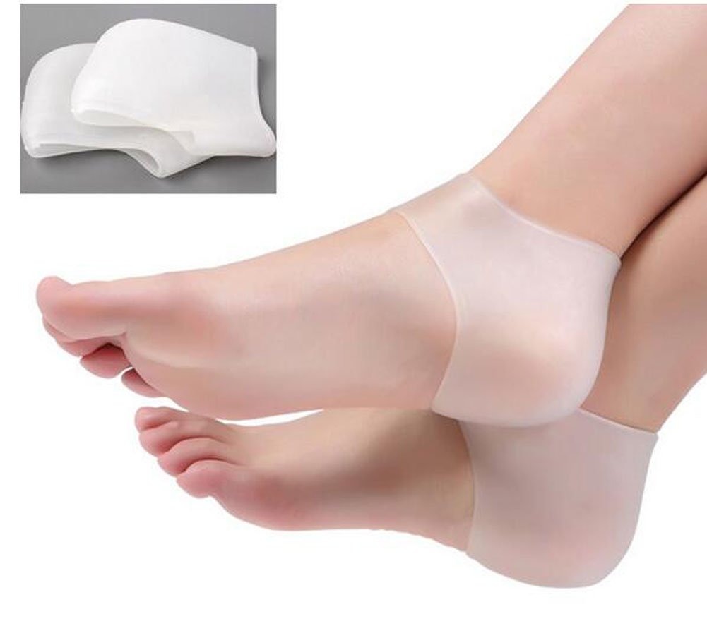 [Australia] - 1 Pair Silicone Gel Heel Protector-Sock Cracked Foot Care Pain Relief Anti-cracking Cushion Pad for Spur, Cracked, Foot Blister, Plantar Fasciitis (White) White 