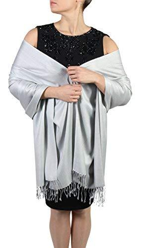 [Australia] - York Shawls Fairtrade Handcrafted Pashmina Scarf Wrap Shawl Stole For Women - 25+ Colours Silver 