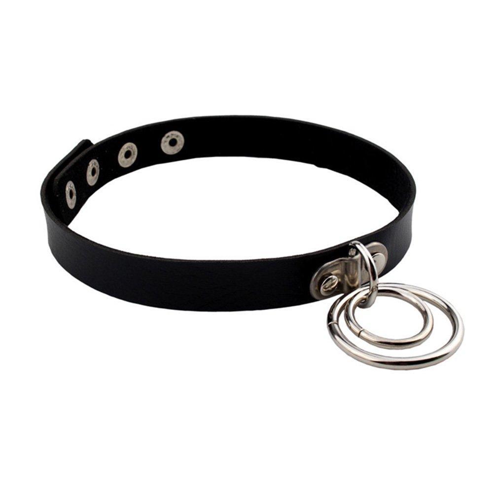 [Australia] - idealway Gothnic Punk Style White Black PU Leather Silver Circle Choker Necklace 