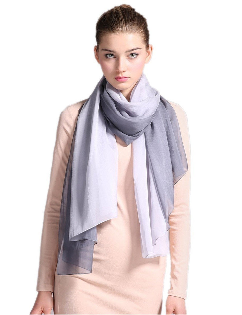 [Australia] - Prettystern - dip-dye Fade colours 180cm x 70cm 100% Silk Women's Scarf 180 cm X 110 cm 1 Gray / Silver 