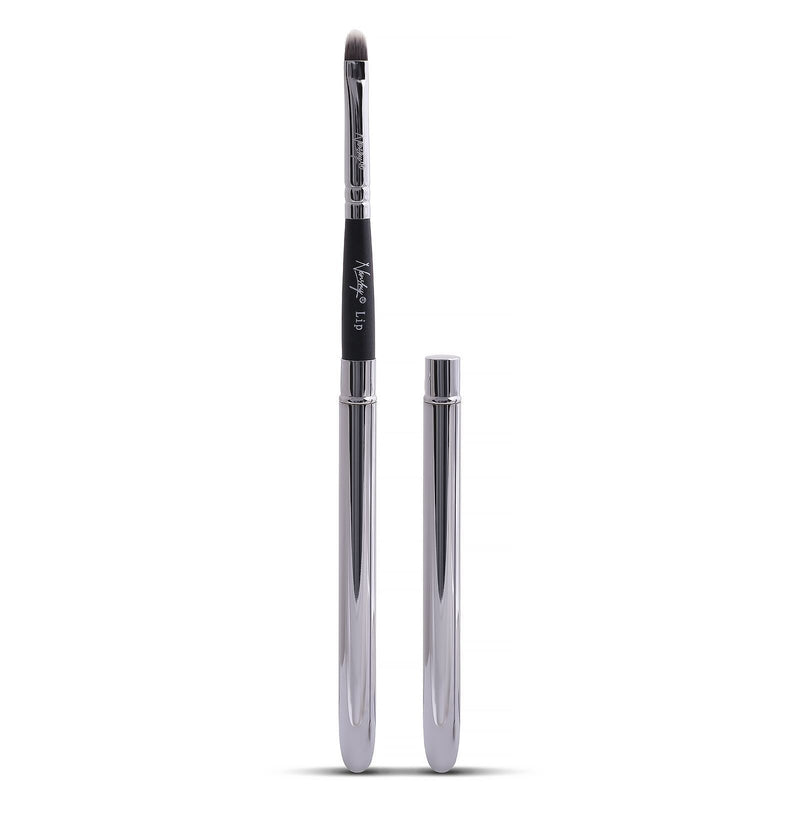 [Australia] - Nanshy Lip Makeup Brush with Lid better than Retractable use for Lipstick Liner Gloss (Black Handle, Chrome Silver Cap) Vegan Cruelty-Free Chrome,Silver 