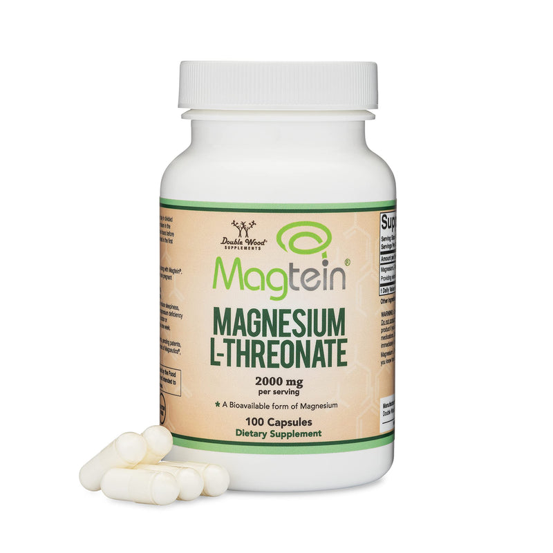 [Australia] - Double Wood Magnesium L Threonate Supplement | 100 High Strength Magnesium L Threonate Capsules - 2000mg Bioavailable Form Magnesium per Serving | Non-GMO & Gluten Free 