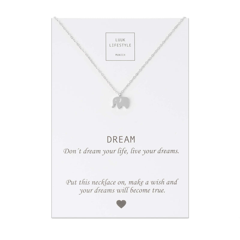 [Australia] - LUUK LIFESTYLE Stainless steel necklace with heart I star I elephant pendant and card with DREAM saying, lucky charm, women's jewellery, gift idea, silver, gold, rosé 