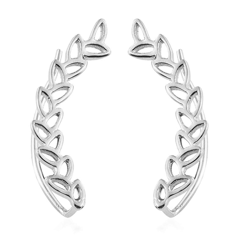 [Australia] - iszie jewellery sterling silver overlay leaves ear cuff,ear climber, ear pin leaf earrings in sterling silver and 18K gold plated 925 silver - Pair 