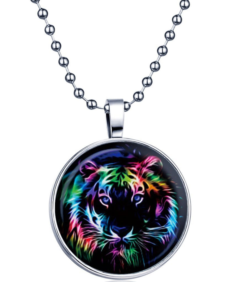[Australia] - Yumilok Glow in The Dark Round Luminous Pendant Alloy Resin Locket Necklace for Women/Men/Children, Fluorescent Blue Tiger 