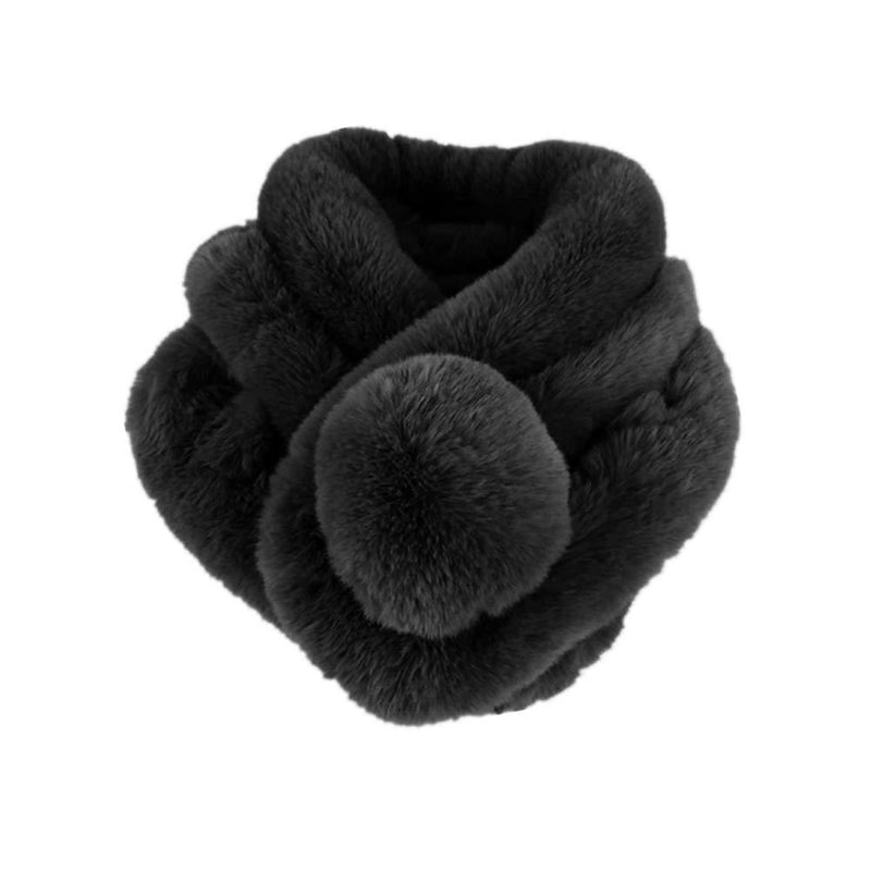 [Australia] - Faux Fur Scarf Fake Fur Scarfs Winter Neck Warm Collar Scarf with Soft Ball for Women Black 