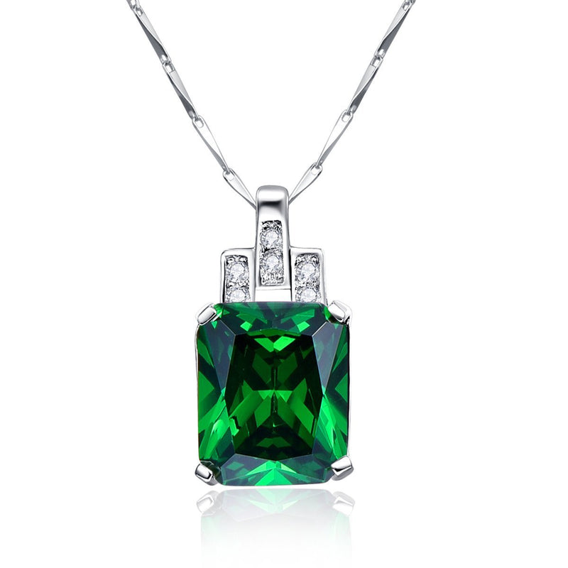 [Australia] - Bonlavie Women's 6.95ct Created Green Emerald Pendant Necklace 925 Sterling Silver, 18" 