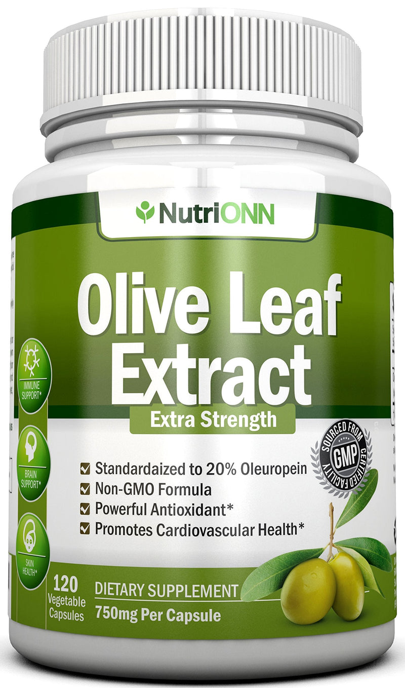 [Australia] - Olive Leaf Extract - 750 Mg - 120 Capsules - Extra Strength - 20% Oleuropein - Non-GMO Formula - Premium Quality From Pure Olive Leaves - Powerful Antioxidant - Great for Heart, Skin and Immune System 