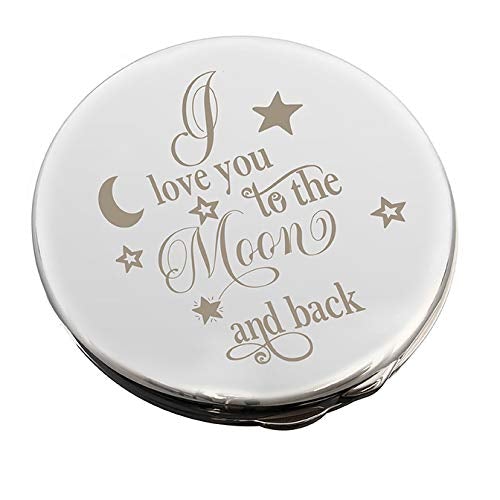 [Australia] - I LOVE YOU TO THE MOON AND BACK ROMANTIC Silver Engraved COMPACT MIRROR for my Girlfriend Wife Her Novelty Keepsake Gifts Presents Valentines Day Birthday Mothers Day Wedding Anniversary Mummy 