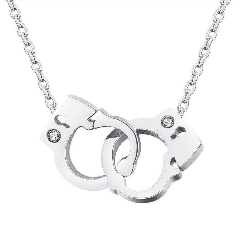 [Australia] - PAURO Women's Stainless Steel Mini Lockable Handcuffs Pendant Necklace, Rose Gold and Silver 