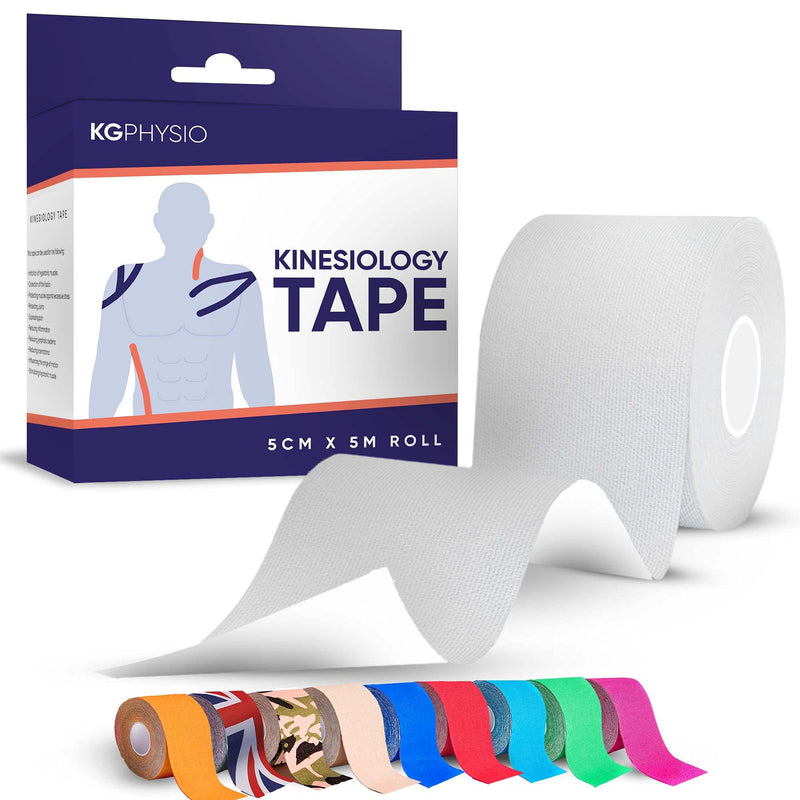 [Australia] - Kinesiology Tape 5m Roll - Sports K Tape for Knee/Muscle Support - Adhesive Uncut Sports & Physio Tape to Improve Blood Circulation, Swelling, Pain-Relief - White 