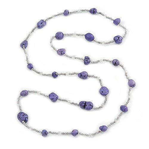 [Australia] - Avalaya Long Purple Stone and Silver Tone Acrylic Bead Necklace - 118cm L 
