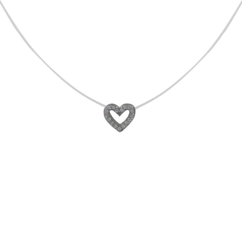 [Australia] - Les Poulettes Jewels - Nylon Cable Necklace and Silver Rhodium Rhinestone Heart 