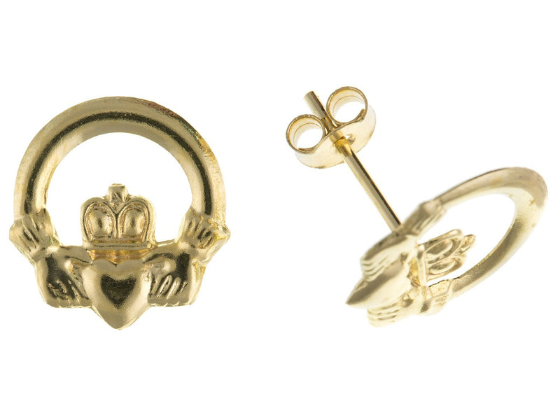[Australia] - 9MM Womens 9ct Yellow Gold Claddagh Celtic Stud Earrings/Ear Studs - Irish Jewellery 