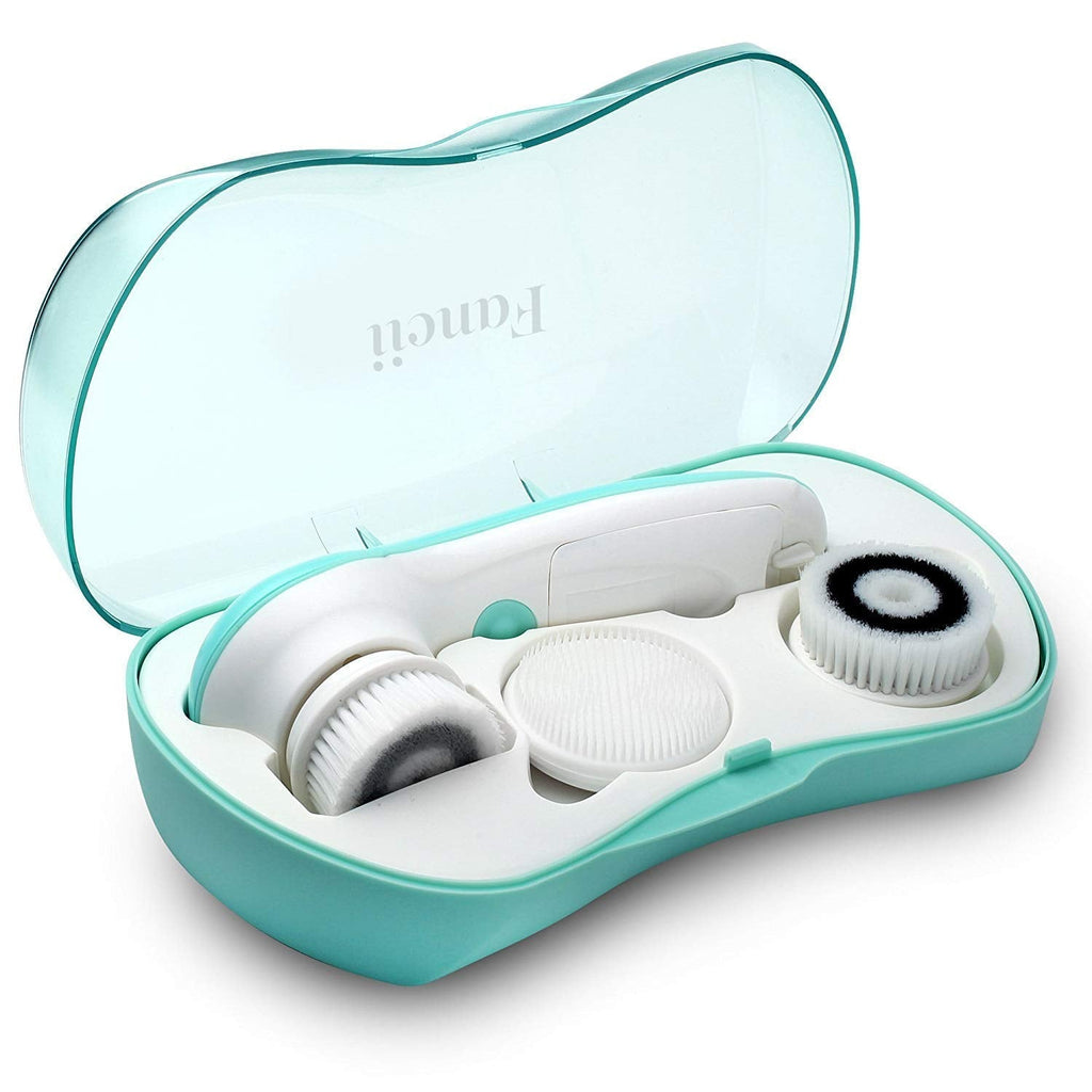 [Australia] - Fancii Waterproof Facial Cleansing Spin Brush Set with 3 Exfoliating Brush Heads - Complete Face Spa System - Advanced Microdermabrasion for Gentle Exfoliation and Deep Scrubbing (Aqua) Aqua 