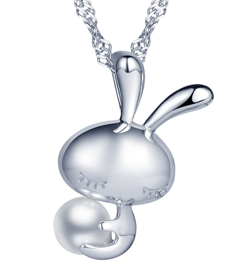 [Australia] - Yumilok Jewelry 925 Sterling Silver Pearl Lovely Rabbit Bunny Pendant Necklace for Women/Girls 