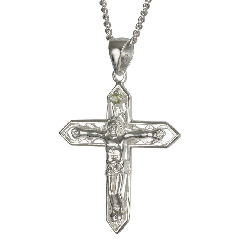 [Australia] - 3615 Small Silver Crucifix Pendant With Small Peridot. 