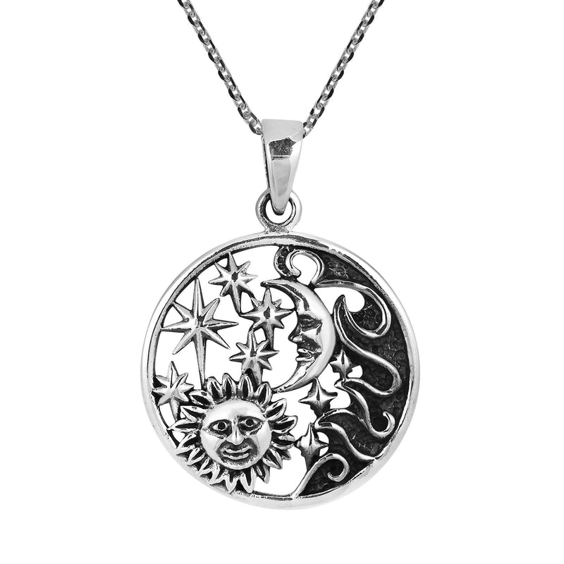 [Australia] - Celestial Amulet Sun Moon and Star .925 Sterling Silver Pendant Necklace 
