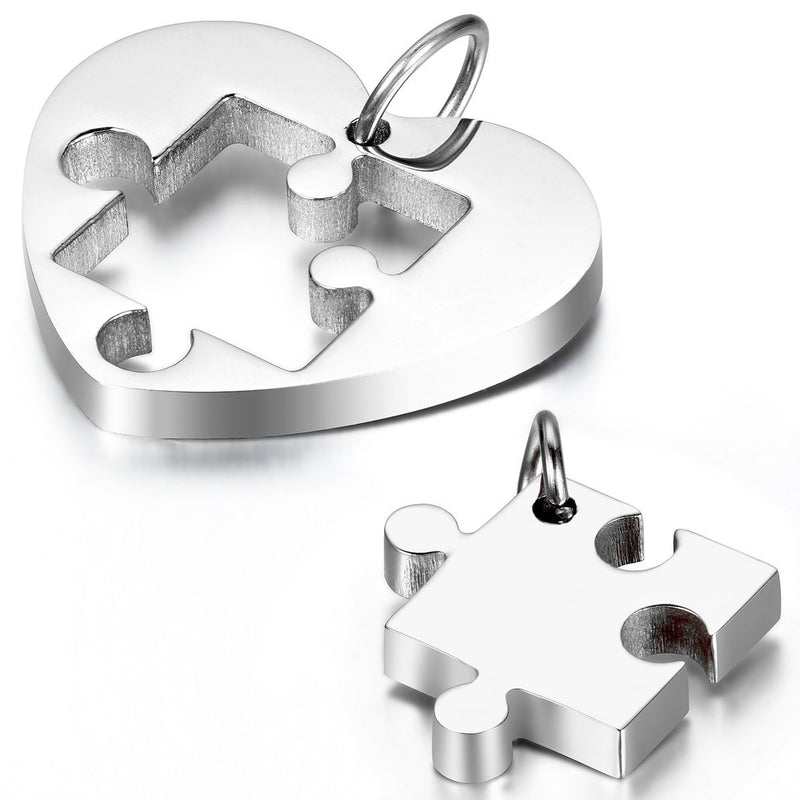 [Australia] - Cupimatch 2pcs Couples Necklace Stainless Steel Love Heart Puzzle Matching Pendant with Chain Silver 