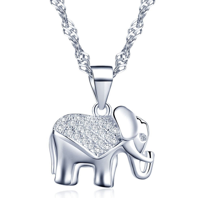 [Australia] - Yumilok Jewelry 925 Sterling Silver Cubic Zirconia Silver/Rose Gold Plated Lovely Elephant Pendant Necklace for Women/Girls 