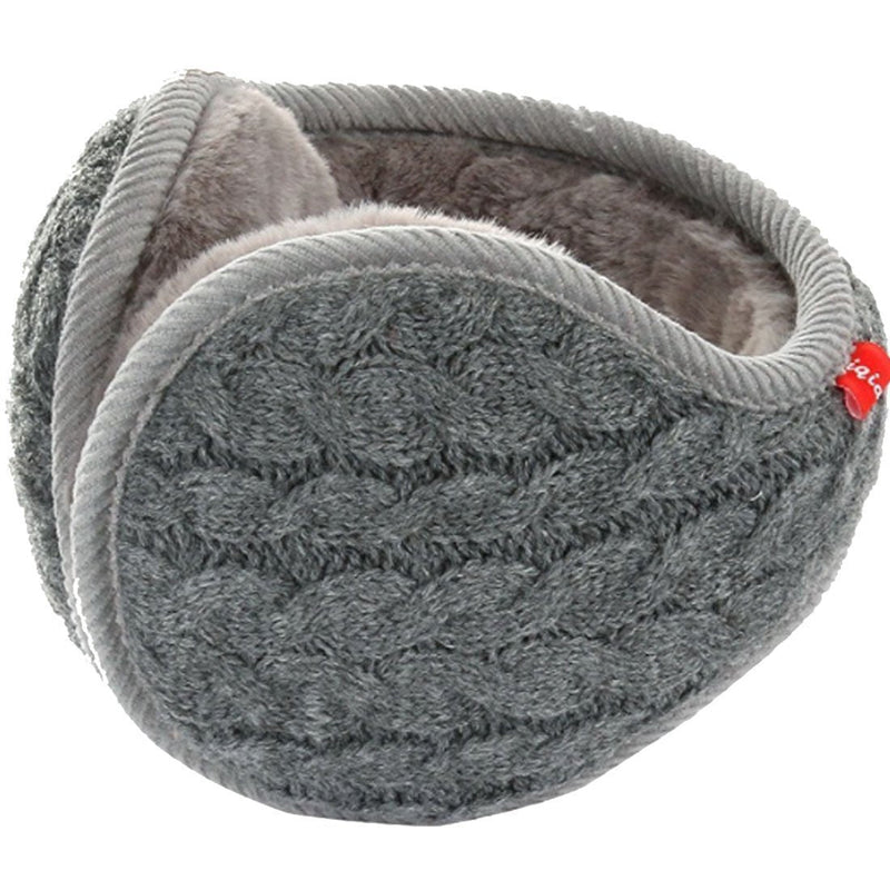 [Australia] - LerBen® Winter Earmuff Woolen Yarn Cable Knit Adjustable Wrap around Ear Muffs Ear Warmers Gray(2) 